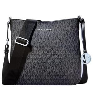 NWT Michael Kors Womens Small Leather Crossbody Bag,Black/Silver-OS